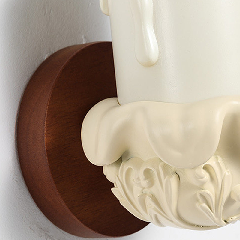 French Wood Glass Candle Bell 1-Light Wall Sconce Lamp