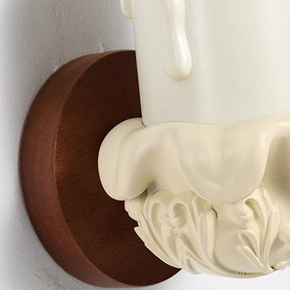 French Wood Glass Candle Bell 1-Light Wall Sconce Lamp