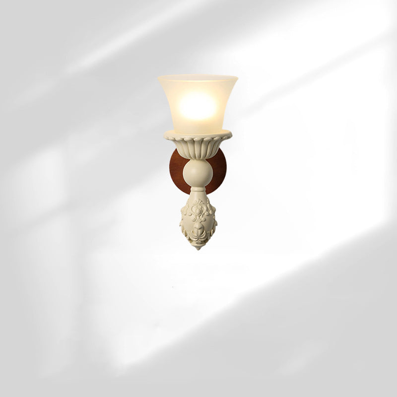 French Wood Glass Candle Bell 1-Light Wall Sconce Lamp