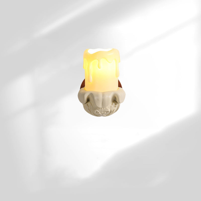 French Wood Glass Candle Bell 1-Light Wall Sconce Lamp
