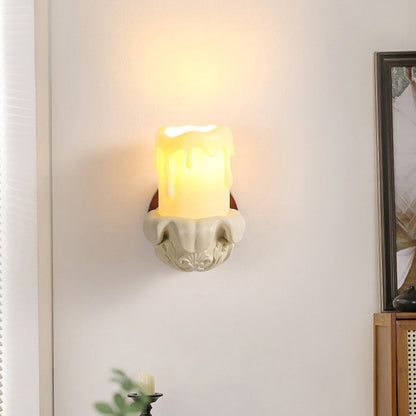 French Wood Glass Candle Bell 1-Light Wall Sconce Lamp