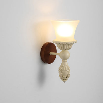 French Wood Glass Candle Bell 1-Light Wall Sconce Lamp