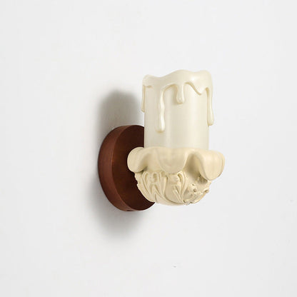 French Wood Glass Candle Bell 1-Light Wall Sconce Lamp