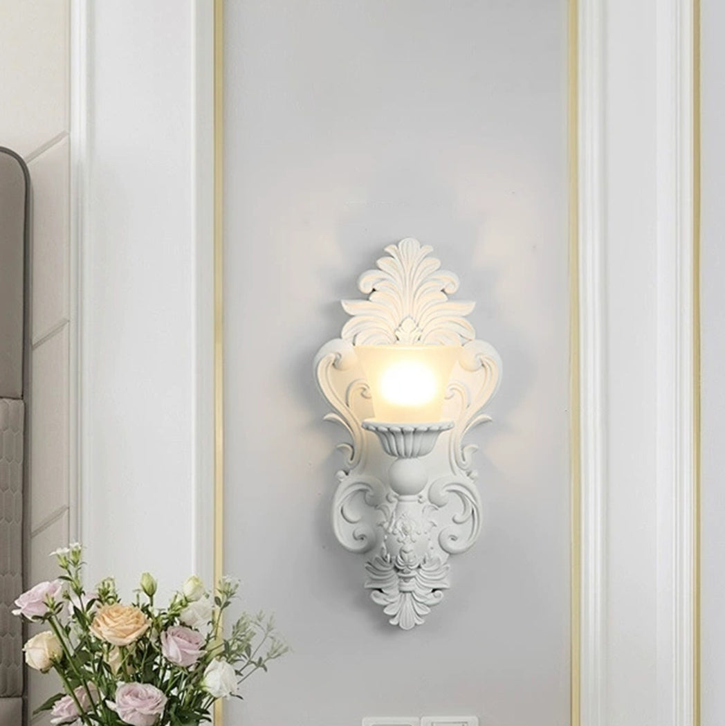French Candlestick Shell Carved 1-Light Wall Sconce Lamp
