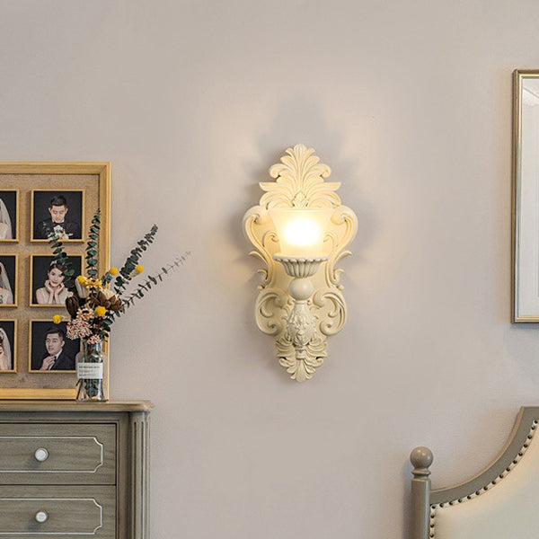 French Candlestick Shell Carved 1-Light Wall Sconce Lamp