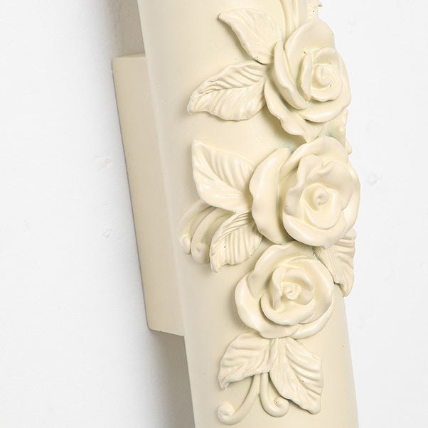 French Roman Column Carved Rose 1-Light Wall Sconce Lamp