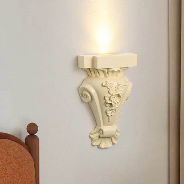 French Roman Column Carved Rose 1-Light Wall Sconce Lamp