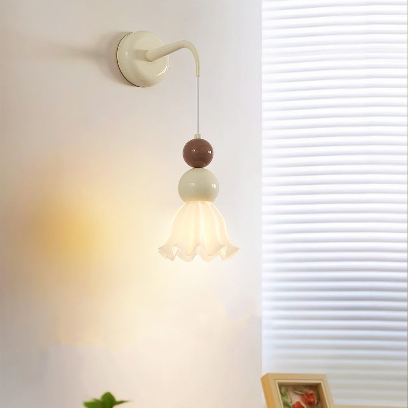 French Hardware Glass Floral Ball 1-Light Wall Sconce Lamp