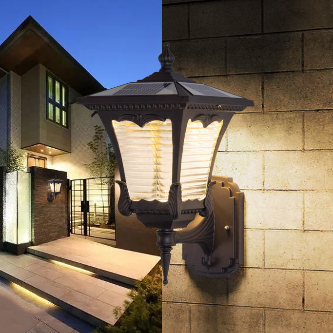 Solar Quadrilateral Striped Lantern LED Wall Sconce Lamp