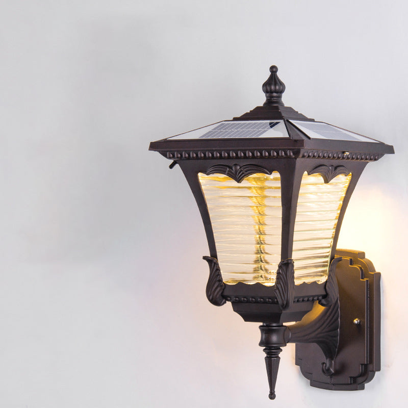 Solar Quadrilateral Striped Lantern LED Wall Sconce Lamp