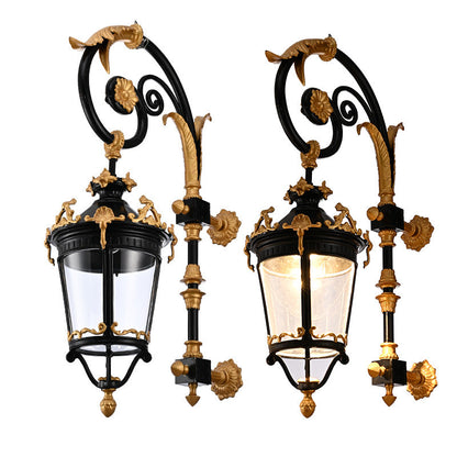Waterproof Glass Lantern Carved LED Wall Sconce Lamp