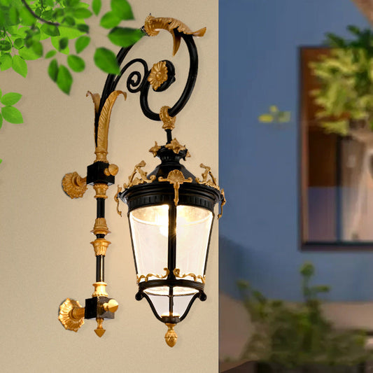 Waterproof Glass Lantern Carved LED Wall Sconce Lamp