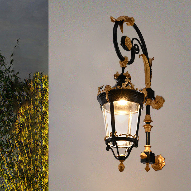 Waterproof Glass Lantern Carved LED Wall Sconce Lamp