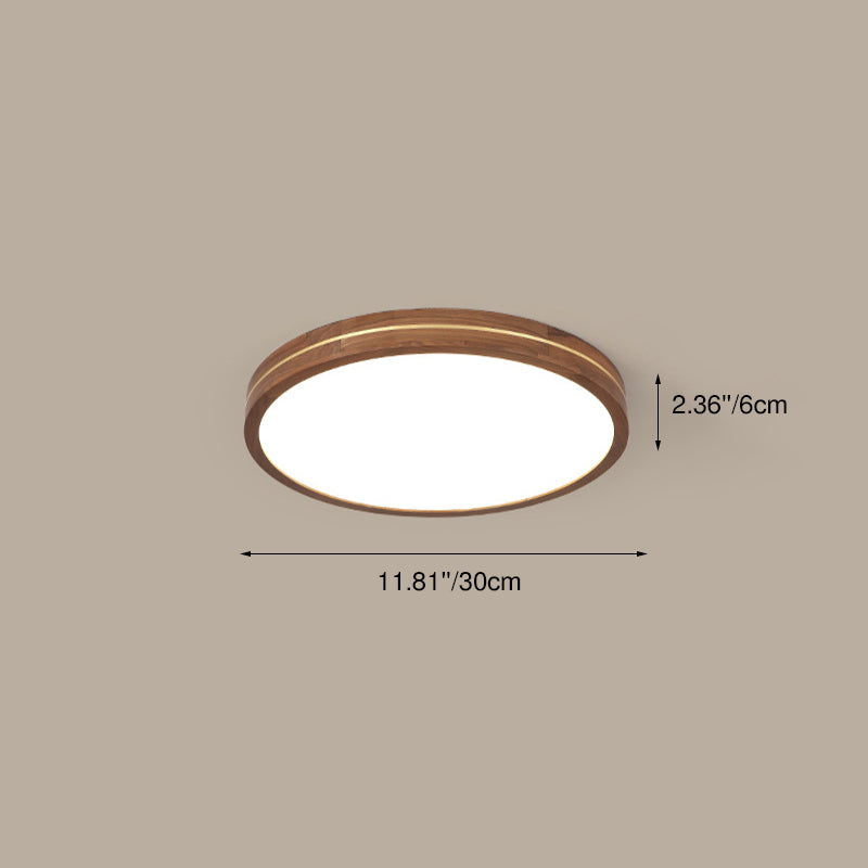 Modern Wooden Slim Walnut Color LED Flush Mount Light