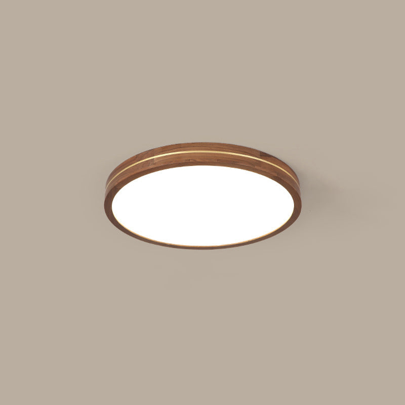 Modern Wooden Slim Walnut Color LED Flush Mount Light