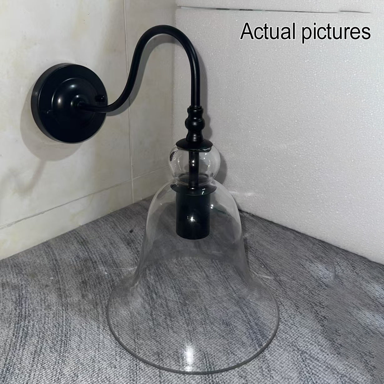 Vintage Clear Glass Bell 1-Light Wall Sconce Lamp