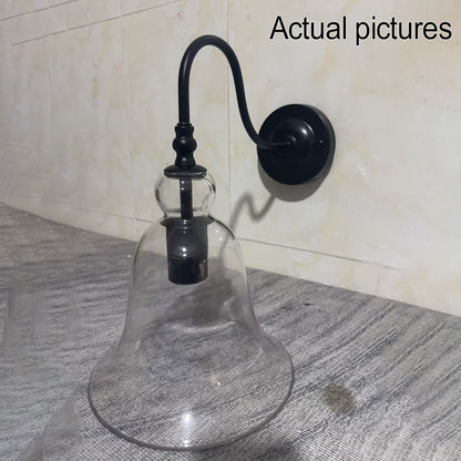 Vintage Clear Glass Bell 1-Light Wall Sconce Lamp