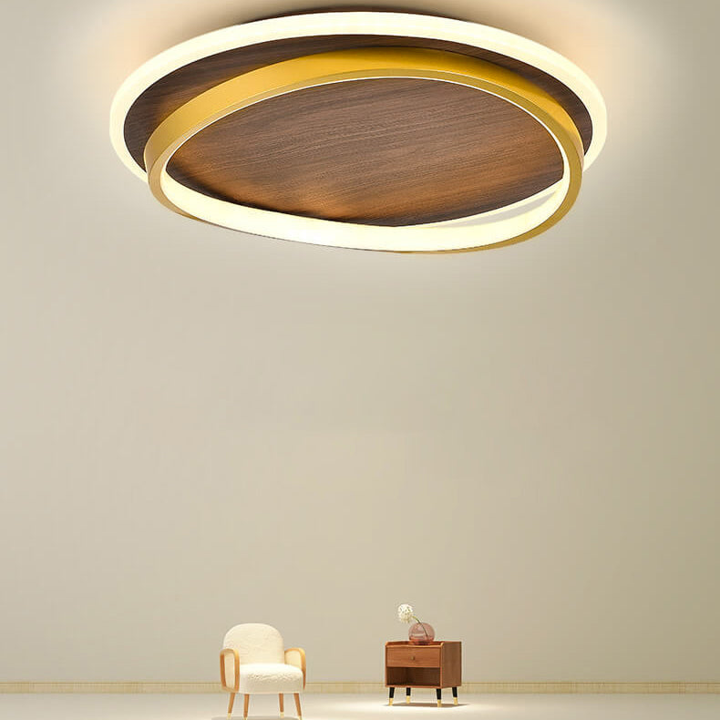 Nordic Walnut Grain LED Flush Mount Ceiling Light