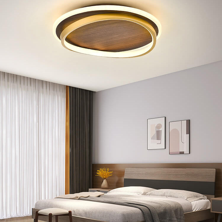 Nordic Walnut Grain LED Flush Mount Ceiling Light