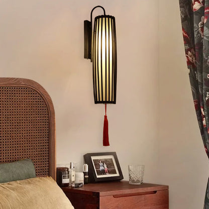 Chinese Bamboo Iron Lantern Column 1-Light Wall Sconce Lamp