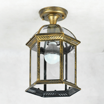 European Outdoor Hexagonal Lantern Waterproof 1-Light Semi-Flush Mount Ceiling Light