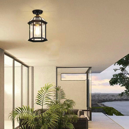 European Outdoor Hexagonal Lantern Waterproof 1-Light Semi-Flush Mount Ceiling Light