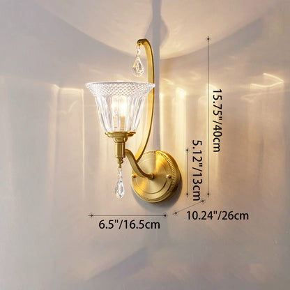 French Glass Crystal Bell Embossed 1-Light Wall Sconce Lamp