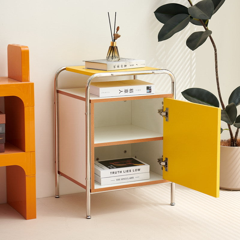 Contemporary Stainless Steel Wood Nightstand