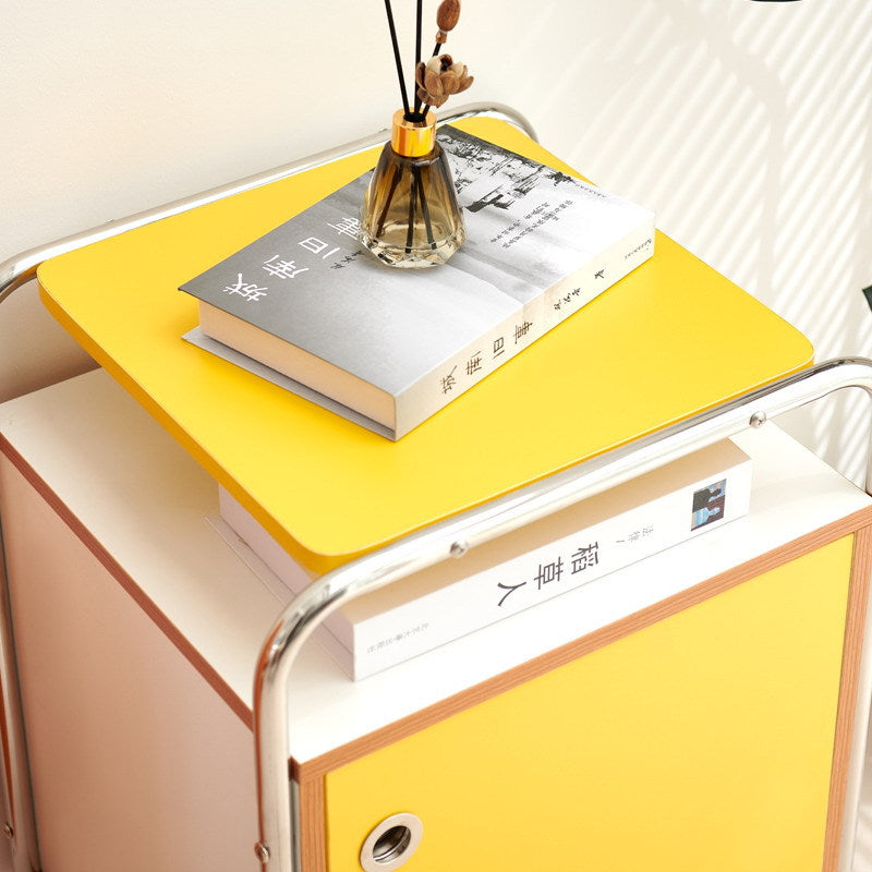 Contemporary Stainless Steel Wood Nightstand