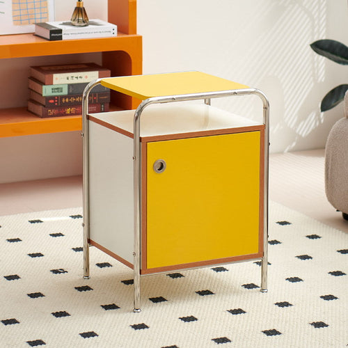 Contemporary Stainless Steel Wood Nightstand