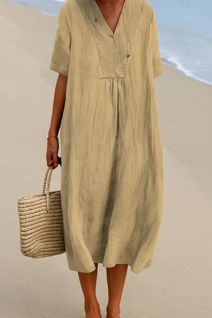 Lightweight Beach Dress with V-Neck & Slip-On Design