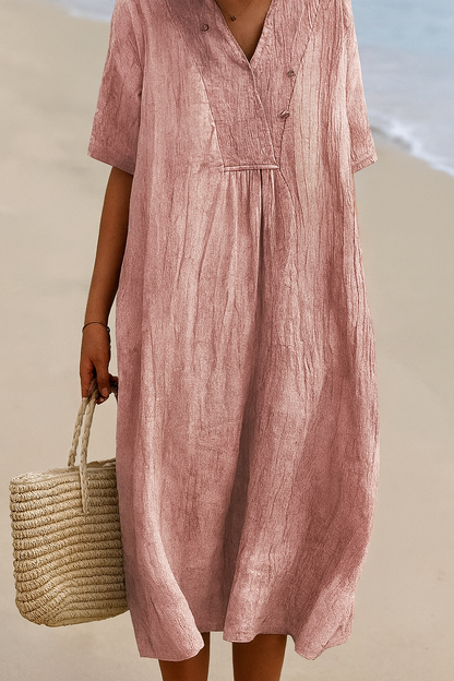 Lightweight Beach Dress with V-Neck & Slip-On Design