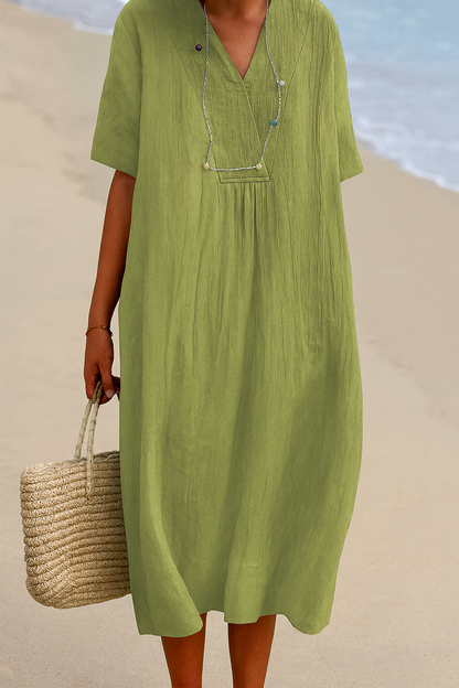 Lightweight Beach Dress with V-Neck & Slip-On Design