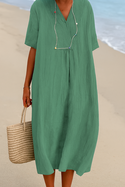 Lightweight Beach Dress with V-Neck & Slip-On Design