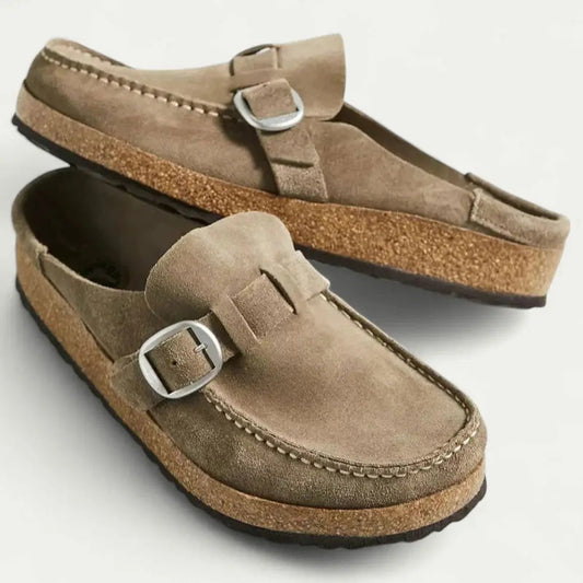 Women's Faux Suede Mules with Buckle
