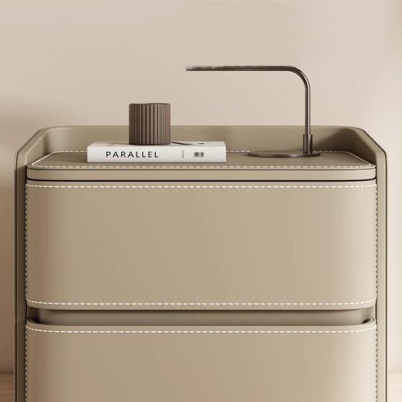 Contemporary Leather Wood Nightstand