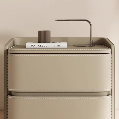 Contemporary Leather Wood Nightstand