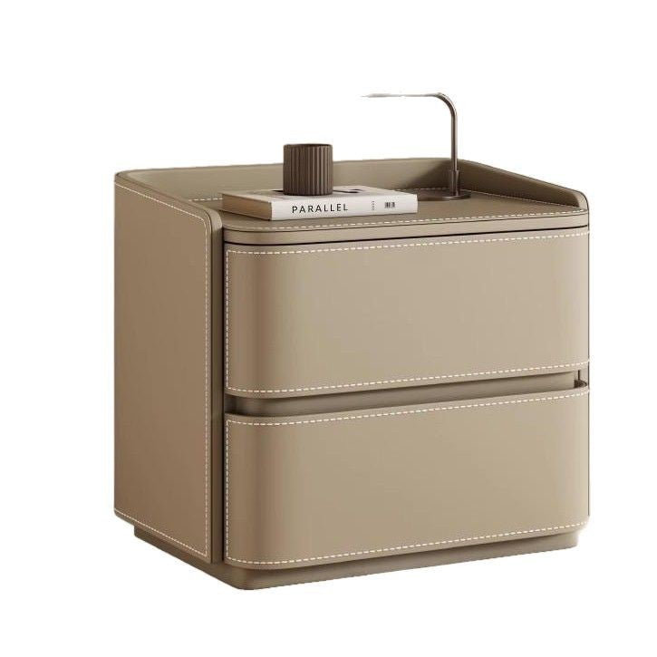 Contemporary Leather Wood Nightstand