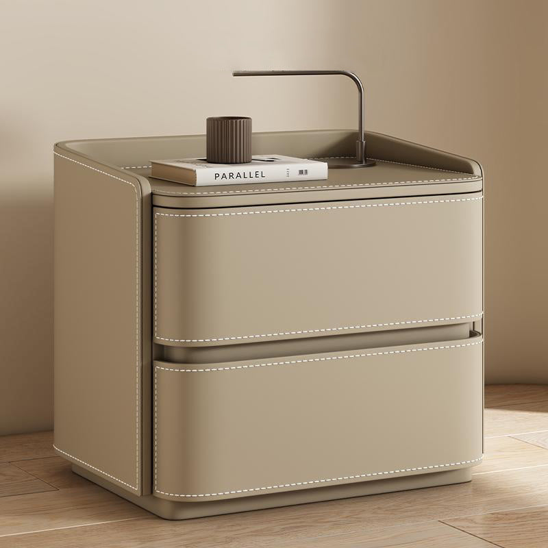 Contemporary Leather Wood Nightstand
