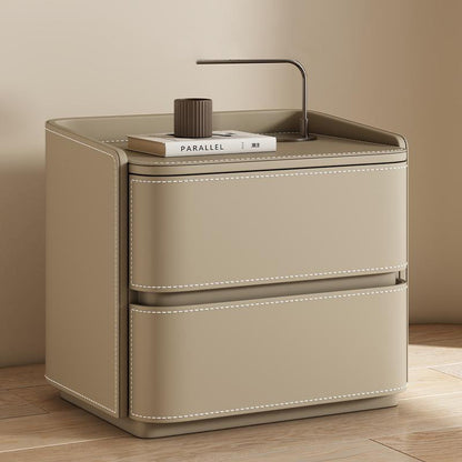 Contemporary Leather Wood Nightstand