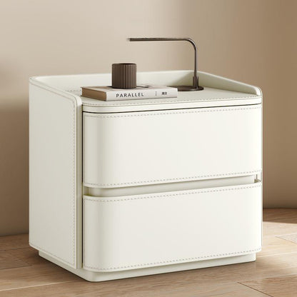 Contemporary Leather Wood Nightstand