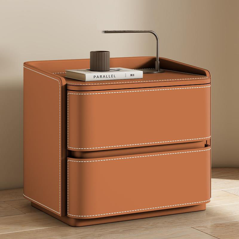 Contemporary Leather Wood Nightstand