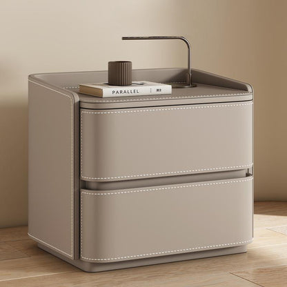 Contemporary Leather Wood Nightstand