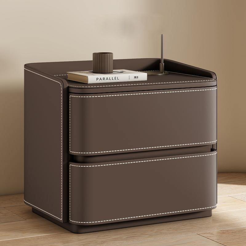 Contemporary Leather Wood Nightstand