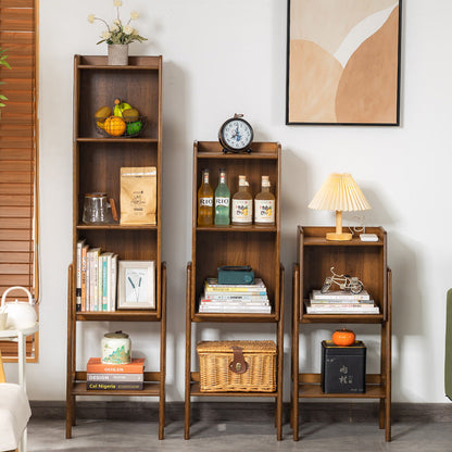 Traditional Japanese Square Bamboo Bookshelves 3/4/5 Tier For Living Room