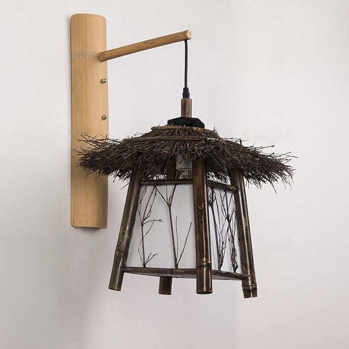 Vintage Twine Rattan Weaving 1-Light Wall Sconce Lamp