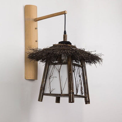 Vintage Twine Rattan Weaving 1-Light Wall Sconce Lamp