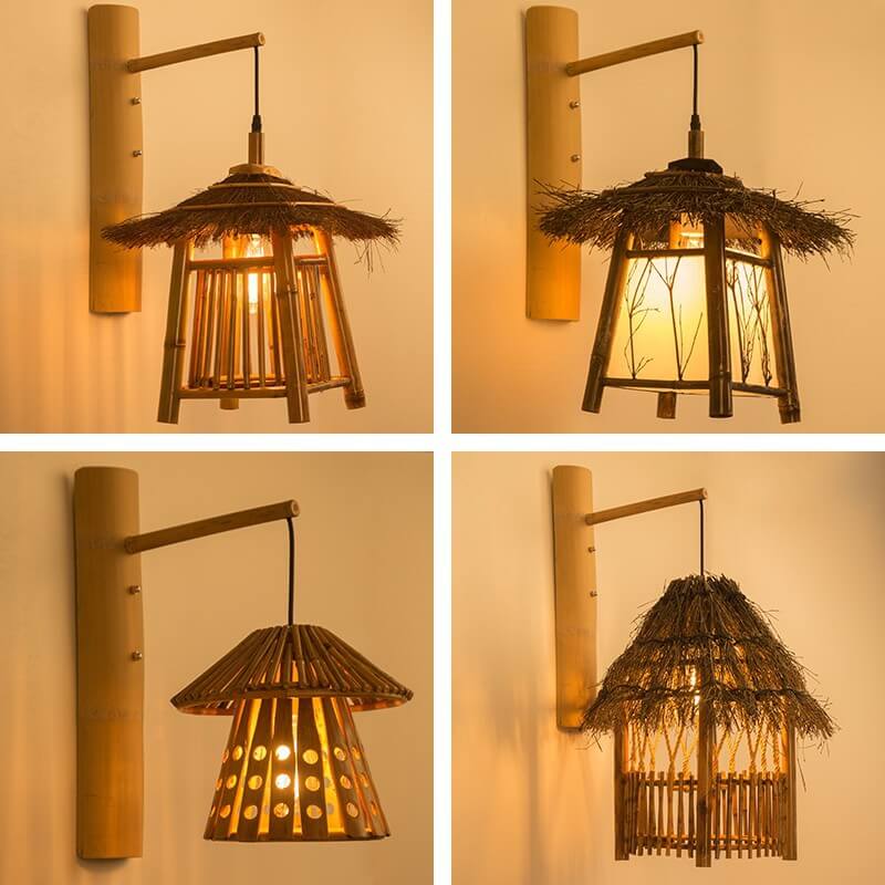 Vintage Twine Rattan Weaving 1-Light Wall Sconce Lamp