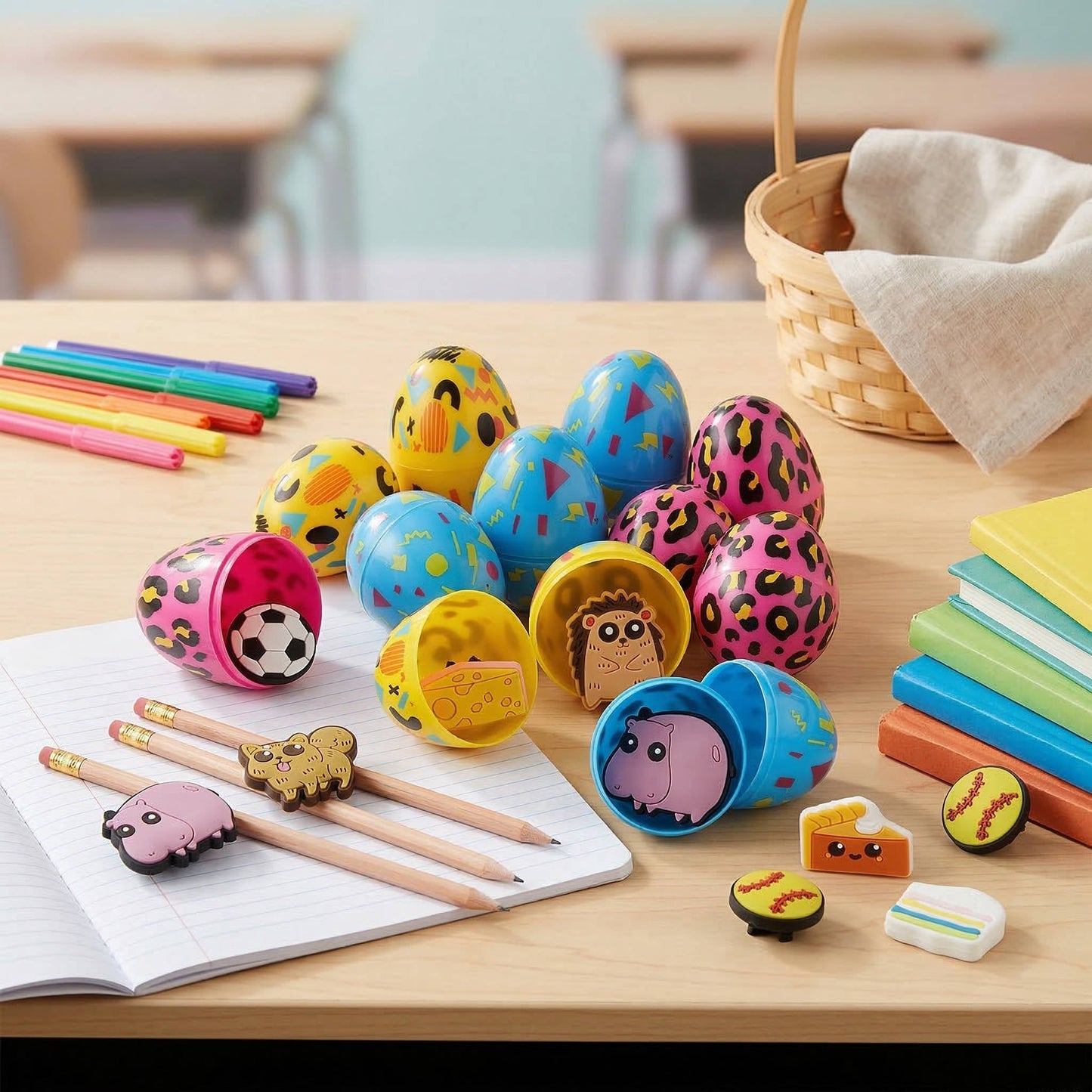 Easter Eggs with Pencil Charms, 24 Pc