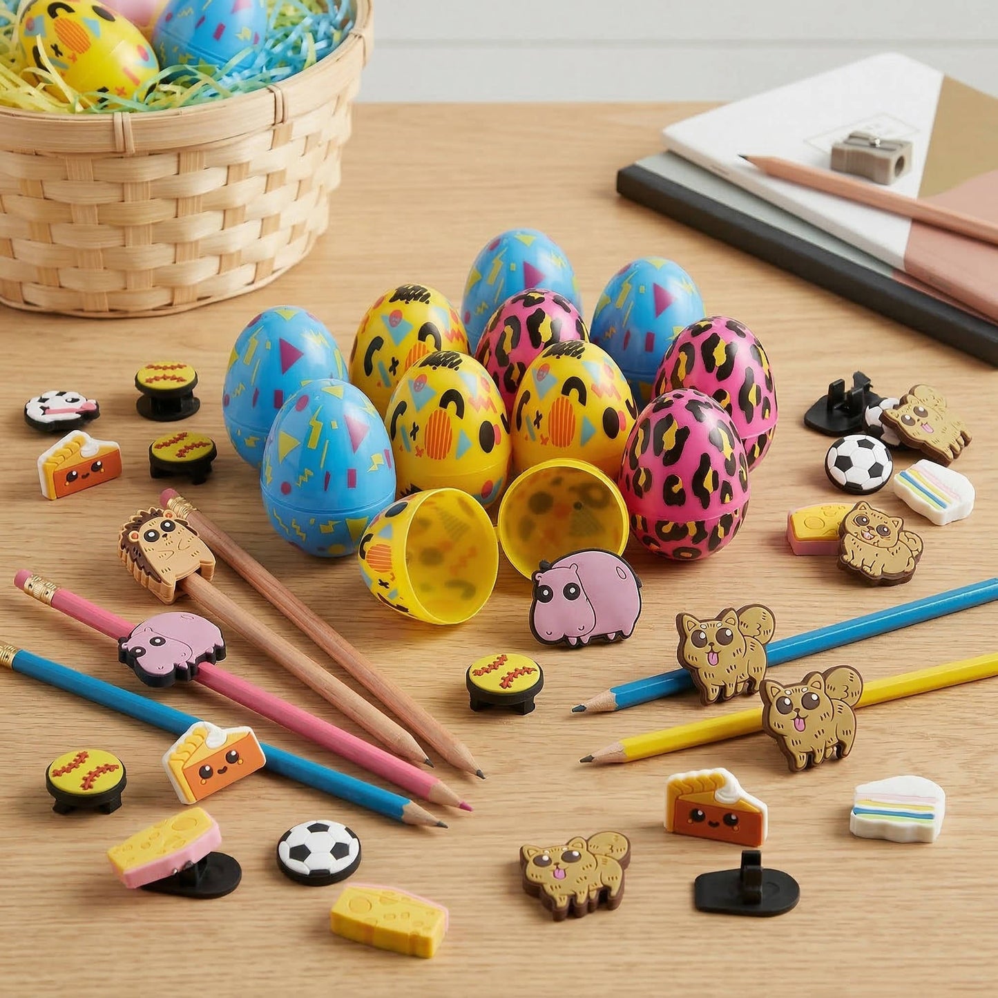 Easter Eggs with Pencil Charms, 24 Pc
